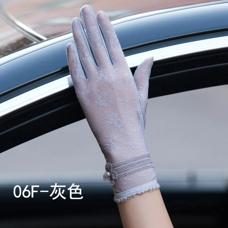 Sexy Spring Summer Women Autumn UV Sunscreen Short Sun Gloves Fashion Ice Silk Lace Driving Of Thin Touch Screen Gloves G07A