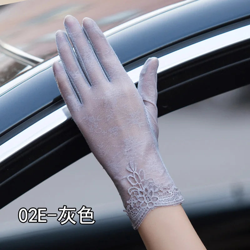 Sexy Spring Summer Women Autumn UV Sunscreen Short Sun Gloves Fashion Ice Silk Lace Driving Of Thin Touch Screen Gloves G07A