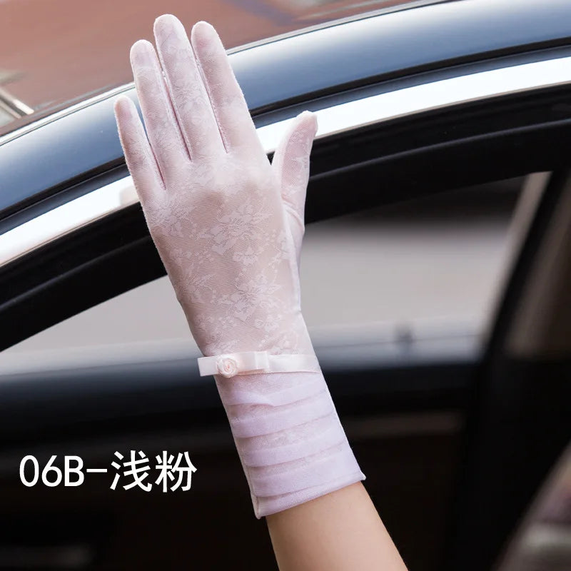 Sexy Spring Summer Women Autumn UV Sunscreen Short Sun Gloves Fashion Ice Silk Lace Driving Of Thin Touch Screen Gloves G07A