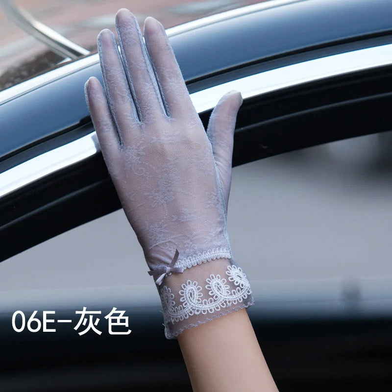 Sexy Spring Summer Women Autumn UV Sunscreen Short Sun Gloves Fashion Ice Silk Lace Driving Of Thin Touch Screen Gloves G07A