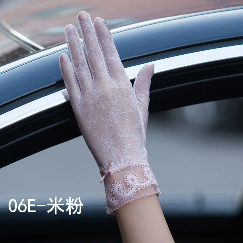 Sexy Spring Summer Women Autumn UV Sunscreen Short Sun Gloves Fashion Ice Silk Lace Driving Of Thin Touch Screen Gloves G07A