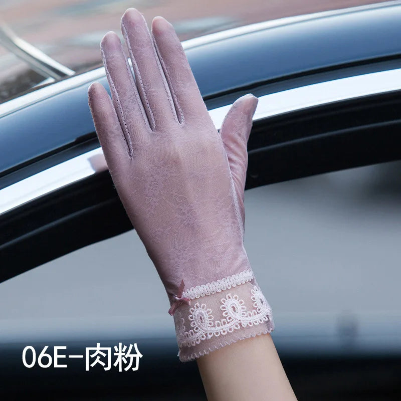 Sexy Spring Summer Women Autumn UV Sunscreen Short Sun Gloves Fashion Ice Silk Lace Driving Of Thin Touch Screen Gloves G07A