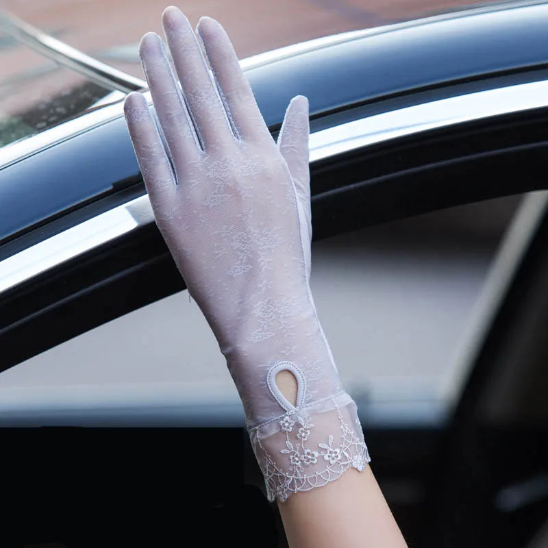 Sexy Spring Summer Women Autumn UV Sunscreen Short Sun Gloves Fashion Ice Silk Lace Driving Of Thin Touch Screen Gloves G07A