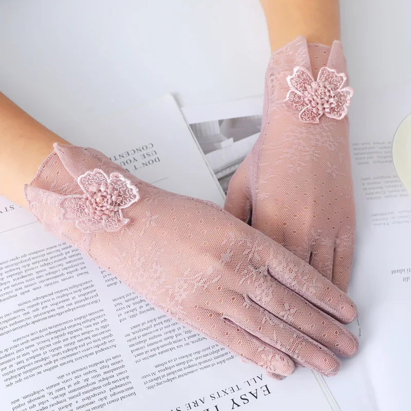 Sexy Spring Summer Women Autumn UV Sunscreen Short Sun Gloves Fashion Ice Silk Lace Driving Of Thin Touch Screen Gloves G07A