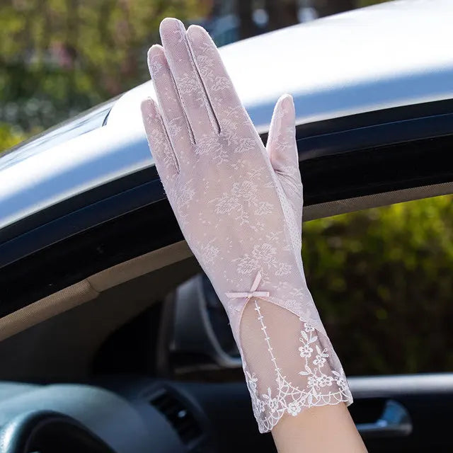 Sexy Spring Summer Women Autumn UV Sunscreen Short Sun Gloves Fashion Ice Silk Lace Driving Of Thin Touch Screen Gloves G07A