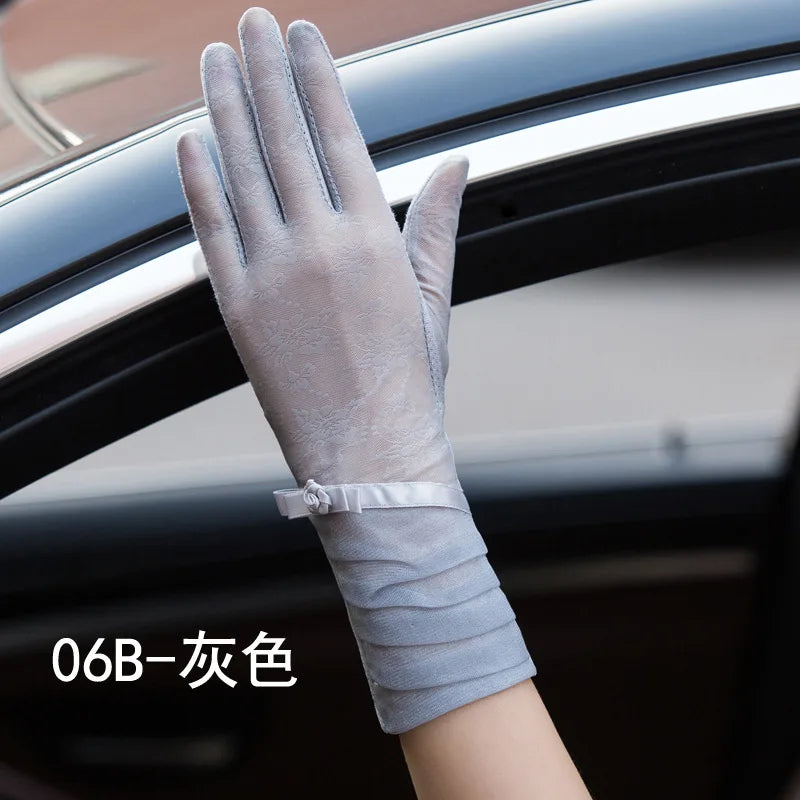 Sexy Spring Summer Women Autumn UV Sunscreen Short Sun Gloves Fashion Ice Silk Lace Driving Of Thin Touch Screen Gloves G07A
