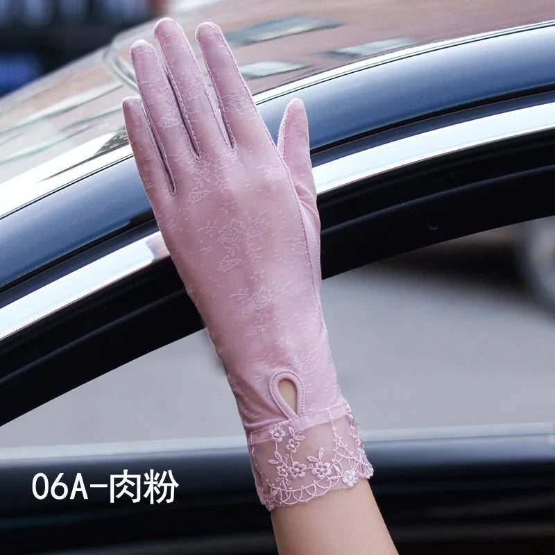 Sexy Spring Summer Women Autumn UV Sunscreen Short Sun Gloves Fashion Ice Silk Lace Driving Of Thin Touch Screen Gloves G07A
