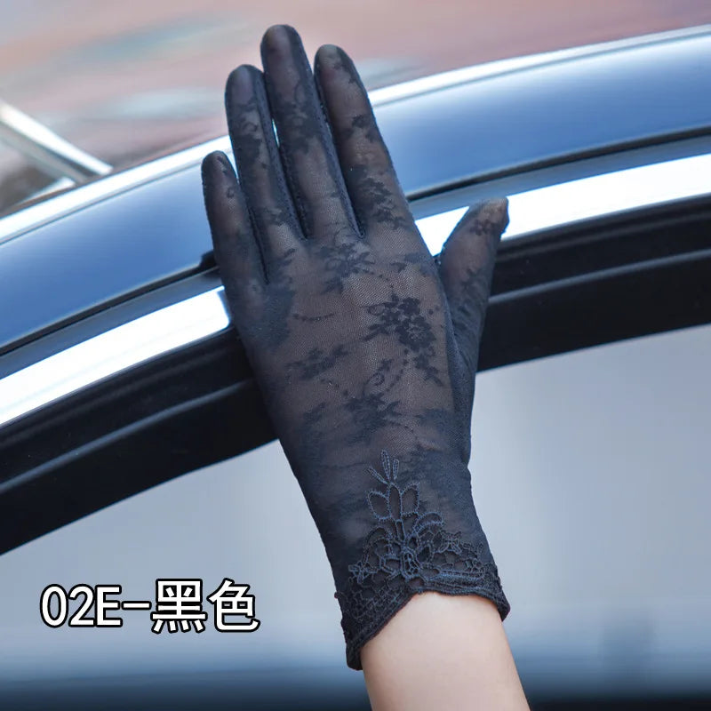 Sexy Spring Summer Women Autumn UV Sunscreen Short Sun Gloves Fashion Ice Silk Lace Driving Of Thin Touch Screen Gloves G07A