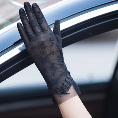 Sexy Spring Summer Women Autumn UV Sunscreen Short Sun Gloves Fashion Ice Silk Lace Driving Of Thin Touch Screen Gloves G07A