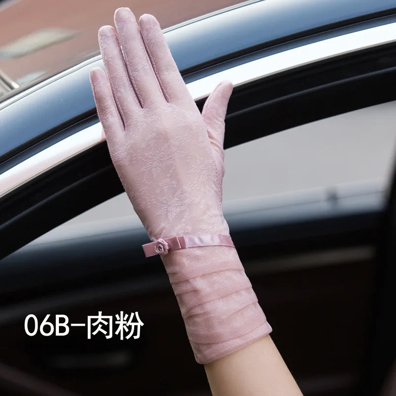 Sexy Spring Summer Women Autumn UV Sunscreen Short Sun Gloves Fashion Ice Silk Lace Driving Of Thin Touch Screen Gloves G07A