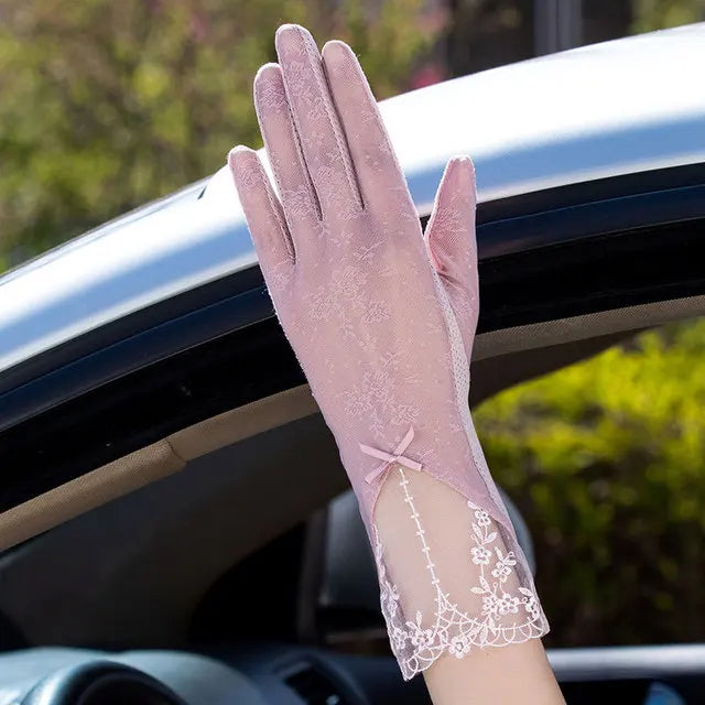 Sexy Spring Summer Women Autumn UV Sunscreen Short Sun Gloves Fashion Ice Silk Lace Driving Of Thin Touch Screen Gloves G07A