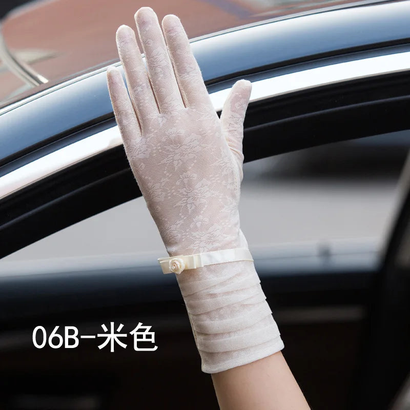 Sexy Spring Summer Women Autumn UV Sunscreen Short Sun Gloves Fashion Ice Silk Lace Driving Of Thin Touch Screen Gloves G07A
