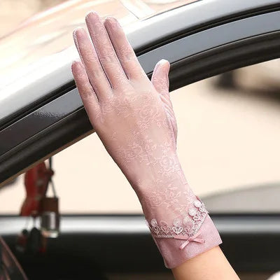 Sexy Spring Summer Women Autumn UV Sunscreen Short Sun Gloves Fashion Ice Silk Lace Driving Of Thin Touch Screen Gloves G07A