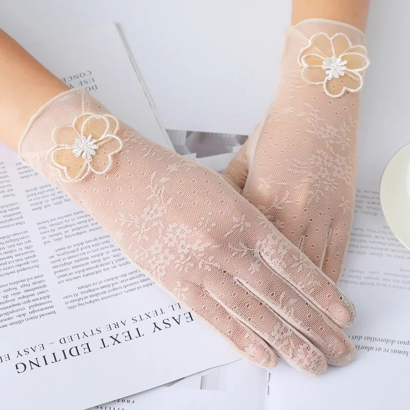 Sexy Spring Summer Women Autumn UV Sunscreen Short Sun Gloves Fashion Ice Silk Lace Driving Of Thin Touch Screen Gloves G07A