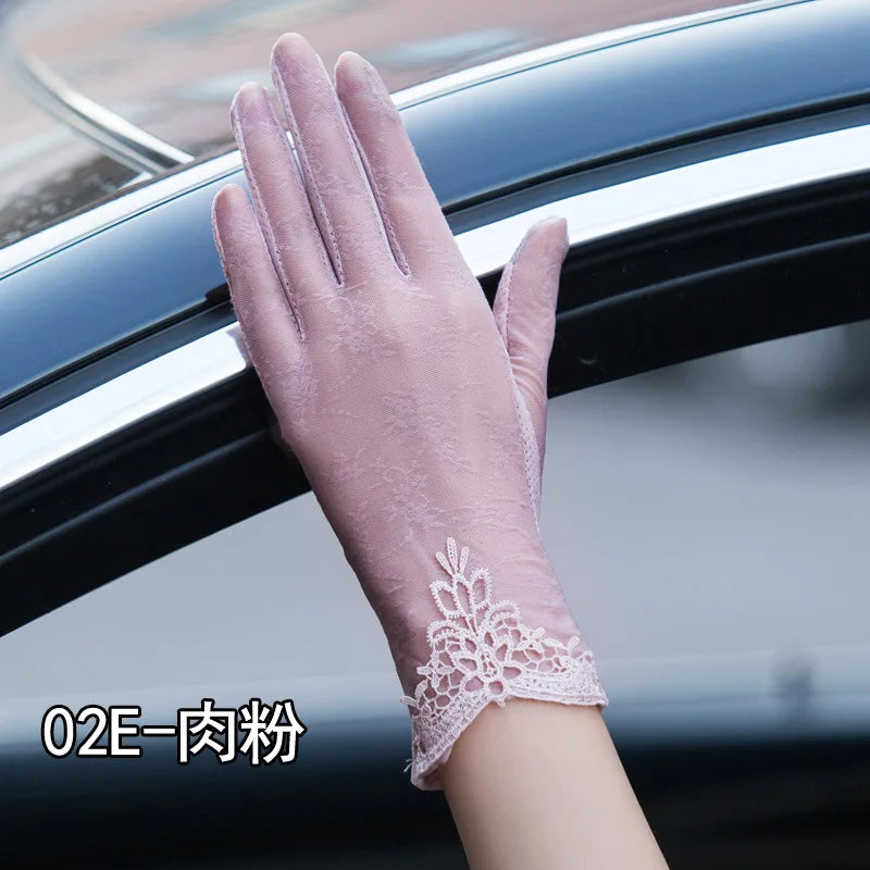 Sexy Spring Summer Women Autumn UV Sunscreen Short Sun Gloves Fashion Ice Silk Lace Driving Of Thin Touch Screen Gloves G07A