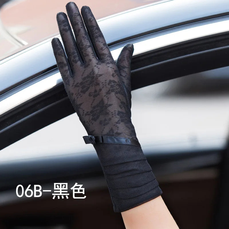Sexy Spring Summer Women Autumn UV Sunscreen Short Sun Gloves Fashion Ice Silk Lace Driving Of Thin Touch Screen Gloves G07A