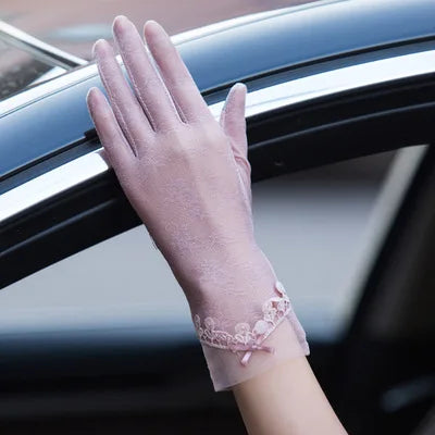 Sexy Spring Summer Women Autumn UV Sunscreen Short Sun Gloves Fashion Ice Silk Lace Driving Of Thin Touch Screen Gloves G07A