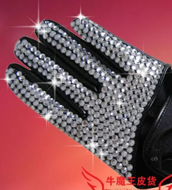 women's fashion pu leather stick drill rhinestone gloves jazz ds leather gloves men's fashion half palm performance gloves