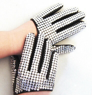 women's fashion pu leather stick drill rhinestone gloves jazz ds leather gloves men's fashion half palm performance gloves