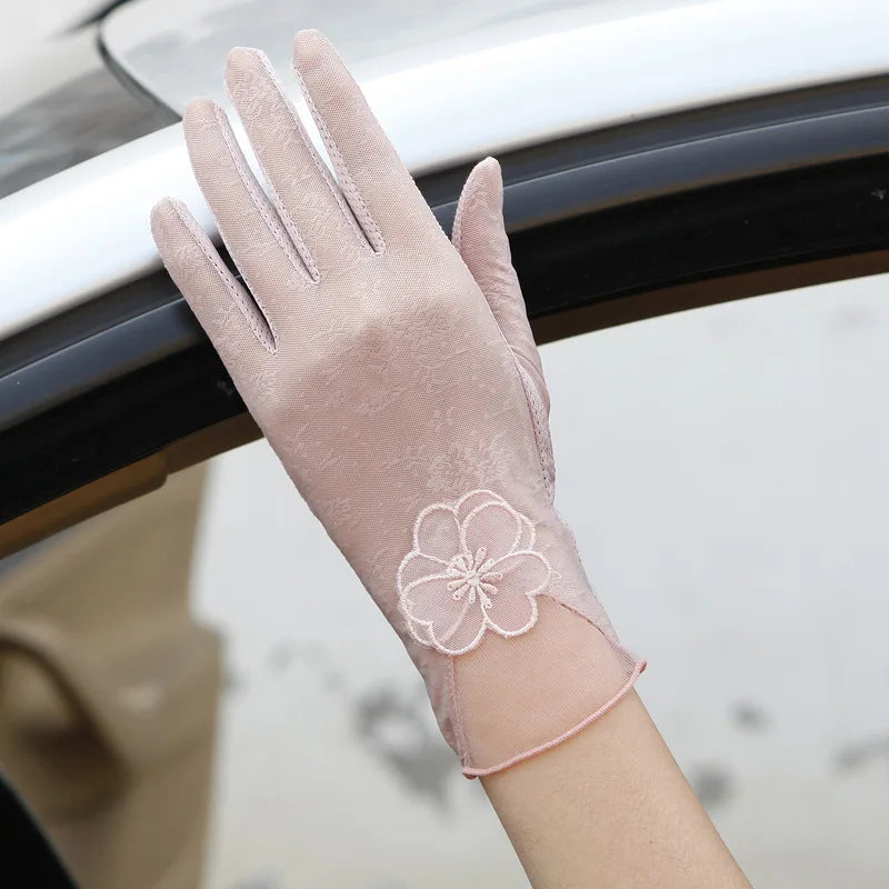 Sexy Spring Summer Women Autumn UV Sunscreen Short Sun Gloves Fashion Ice Silk Lace Driving Of Thin Touch Screen Gloves G07A