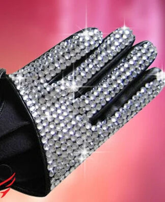 women's fashion pu leather stick drill rhinestone gloves jazz ds leather gloves men's fashion half palm performance gloves