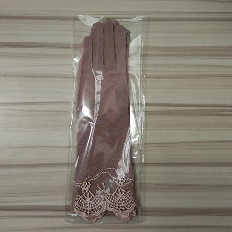 Sexy Spring Summer Women Autumn UV Sunscreen Short Sun Gloves Fashion Ice Silk Lace Driving Of Thin Touch Screen Gloves G07A