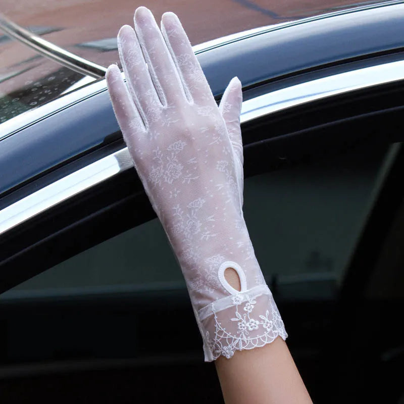 Sexy Spring Summer Women Autumn UV Sunscreen Short Sun Gloves Fashion Ice Silk Lace Driving Of Thin Touch Screen Gloves G07A