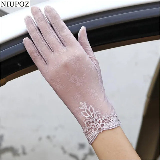 Sexy Spring Summer Women Autumn UV Sunscreen Short Sun Gloves Fashion Ice Silk Lace Driving Of Thin Touch Screen Gloves G07A