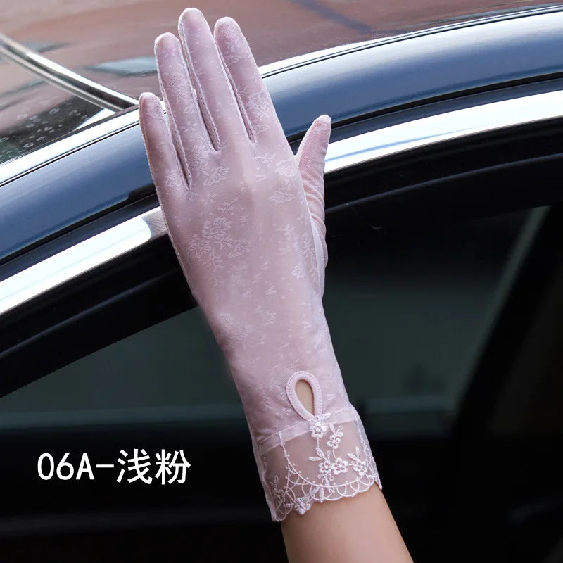 Sexy Spring Summer Women Autumn UV Sunscreen Short Sun Gloves Fashion Ice Silk Lace Driving Of Thin Touch Screen Gloves G07A