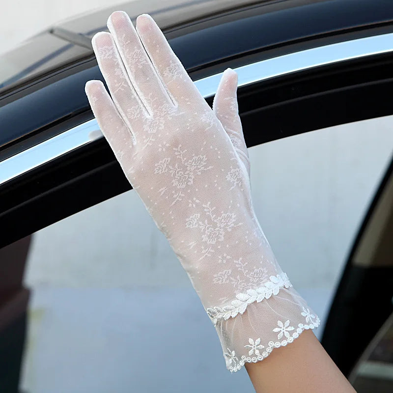 Sexy Spring Summer Women Autumn UV Sunscreen Short Sun Gloves Fashion Ice Silk Lace Driving Of Thin Touch Screen Gloves G07A