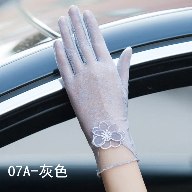 Sexy Spring Summer Women Autumn UV Sunscreen Short Sun Gloves Fashion Ice Silk Lace Driving Of Thin Touch Screen Gloves G07A