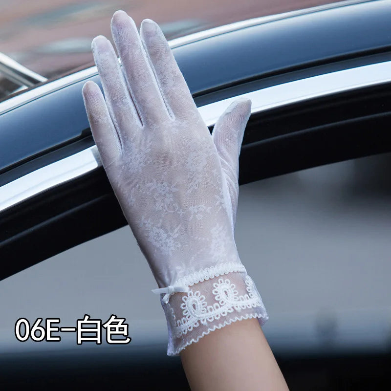 Sexy Spring Summer Women Autumn UV Sunscreen Short Sun Gloves Fashion Ice Silk Lace Driving Of Thin Touch Screen Gloves G07A