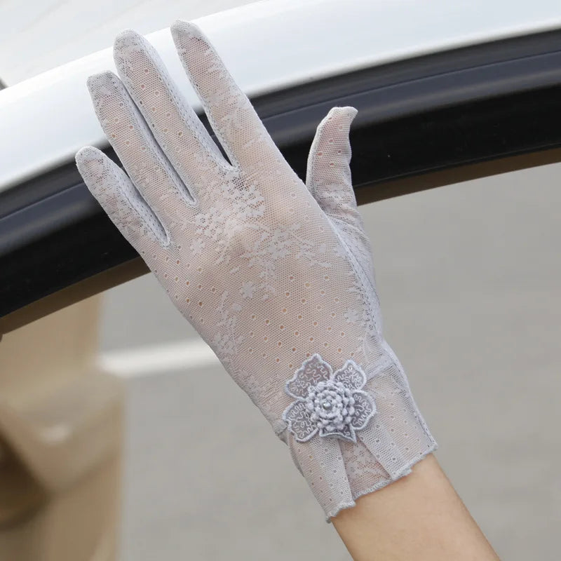 Sexy Spring Summer Women Autumn UV Sunscreen Short Sun Gloves Fashion Ice Silk Lace Driving Of Thin Touch Screen Gloves G07A