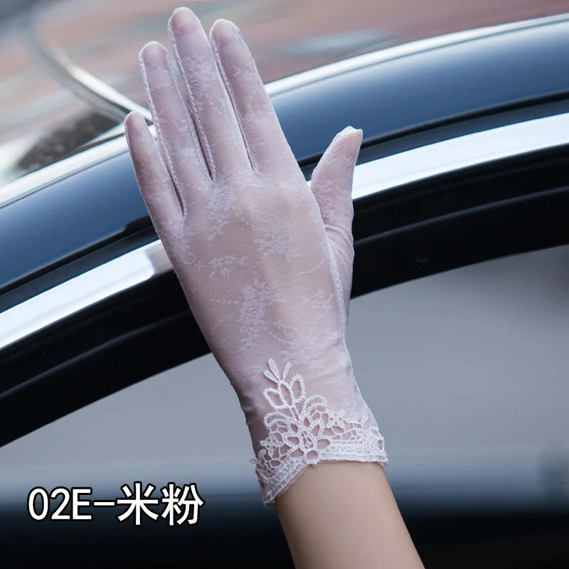 Sexy Spring Summer Women Autumn UV Sunscreen Short Sun Gloves Fashion Ice Silk Lace Driving Of Thin Touch Screen Gloves G07A