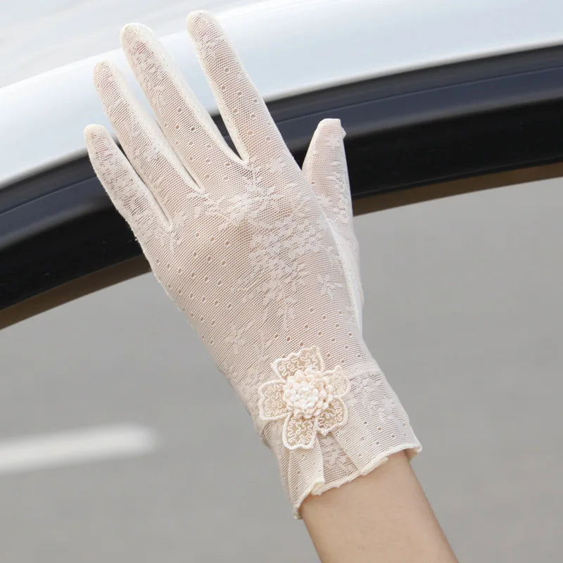 Sexy Spring Summer Women Autumn UV Sunscreen Short Sun Gloves Fashion Ice Silk Lace Driving Of Thin Touch Screen Gloves G07A