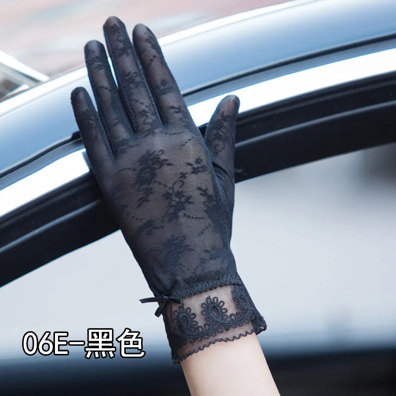 Sexy Spring Summer Women Autumn UV Sunscreen Short Sun Gloves Fashion Ice Silk Lace Driving Of Thin Touch Screen Gloves G07A