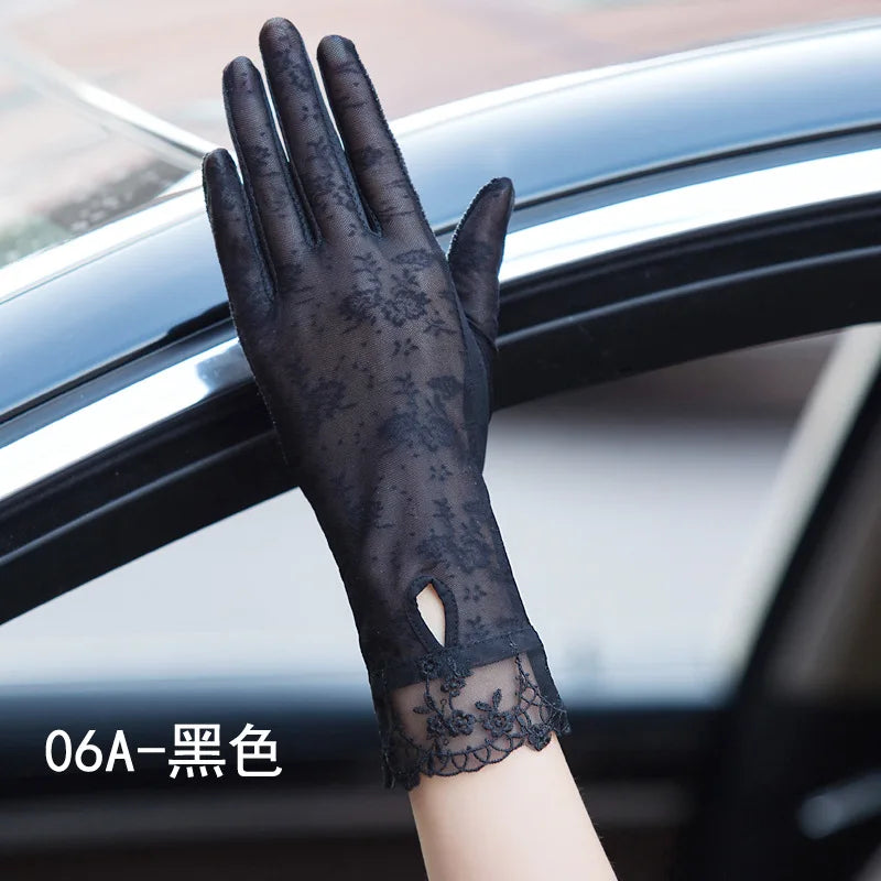Sexy Spring Summer Women Autumn UV Sunscreen Short Sun Gloves Fashion Ice Silk Lace Driving Of Thin Touch Screen Gloves G07A