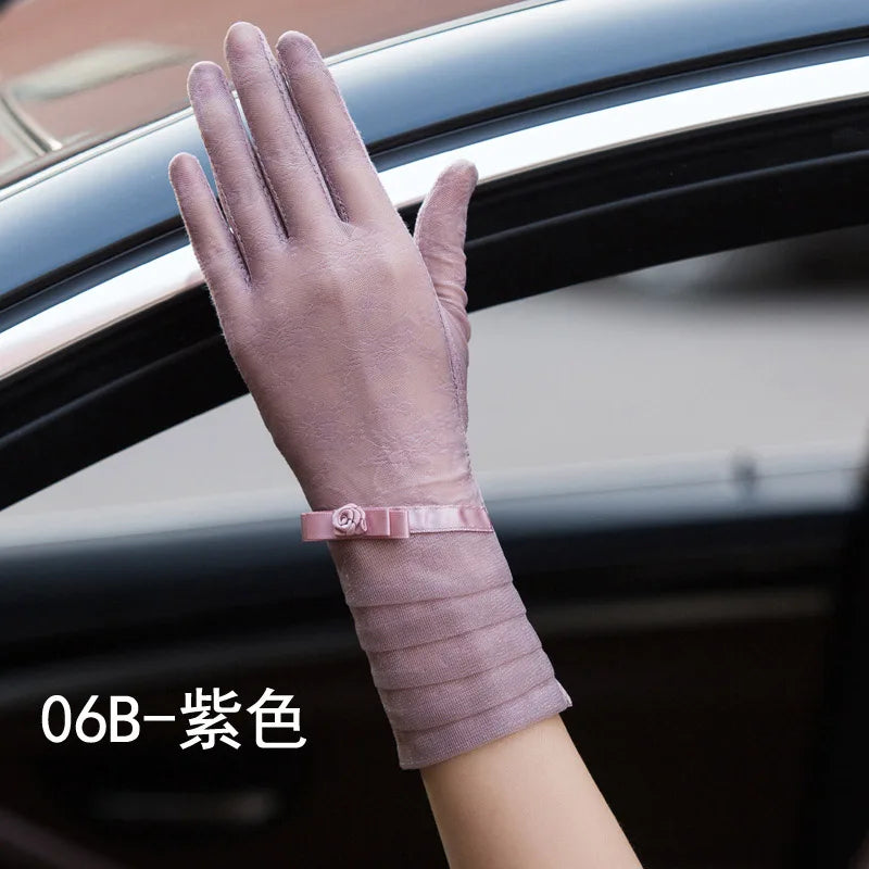 Sexy Spring Summer Women Autumn UV Sunscreen Short Sun Gloves Fashion Ice Silk Lace Driving Of Thin Touch Screen Gloves G07A
