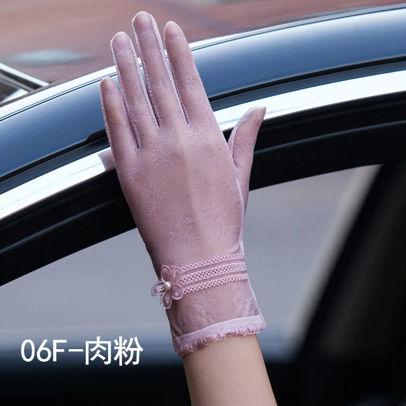 Sexy Spring Summer Women Autumn UV Sunscreen Short Sun Gloves Fashion Ice Silk Lace Driving Of Thin Touch Screen Gloves G07A