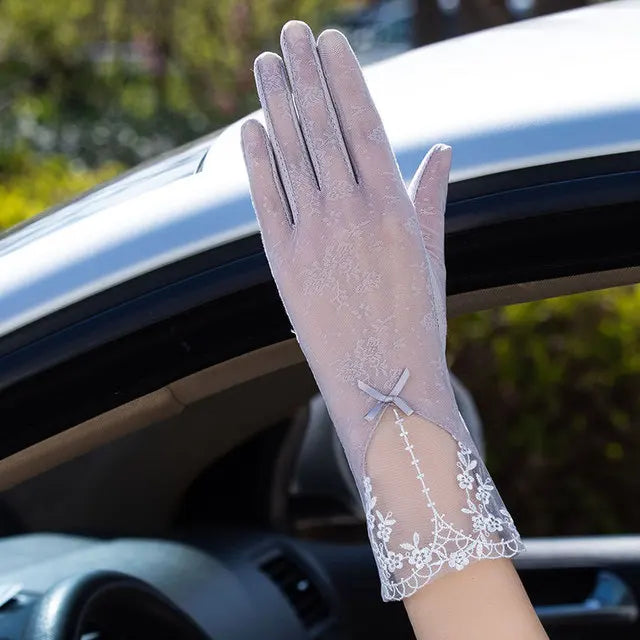 Sexy Spring Summer Women Autumn UV Sunscreen Short Sun Gloves Fashion Ice Silk Lace Driving Of Thin Touch Screen Gloves G07A