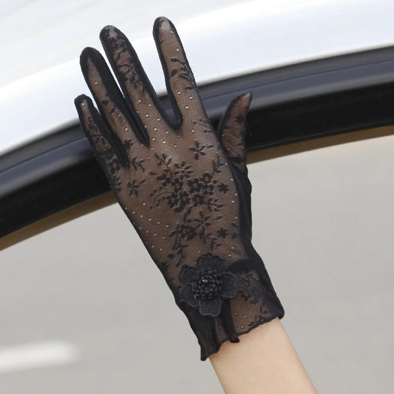 Sexy Spring Summer Women Autumn UV Sunscreen Short Sun Gloves Fashion Ice Silk Lace Driving Of Thin Touch Screen Gloves G07A