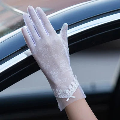 Sexy Spring Summer Women Autumn UV Sunscreen Short Sun Gloves Fashion Ice Silk Lace Driving Of Thin Touch Screen Gloves G07A