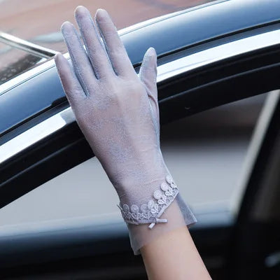 Sexy Spring Summer Women Autumn UV Sunscreen Short Sun Gloves Fashion Ice Silk Lace Driving Of Thin Touch Screen Gloves G07A