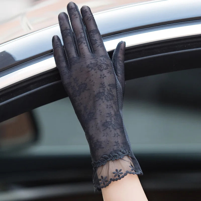 Sexy Spring Summer Women Autumn UV Sunscreen Short Sun Gloves Fashion Ice Silk Lace Driving Of Thin Touch Screen Gloves G07A