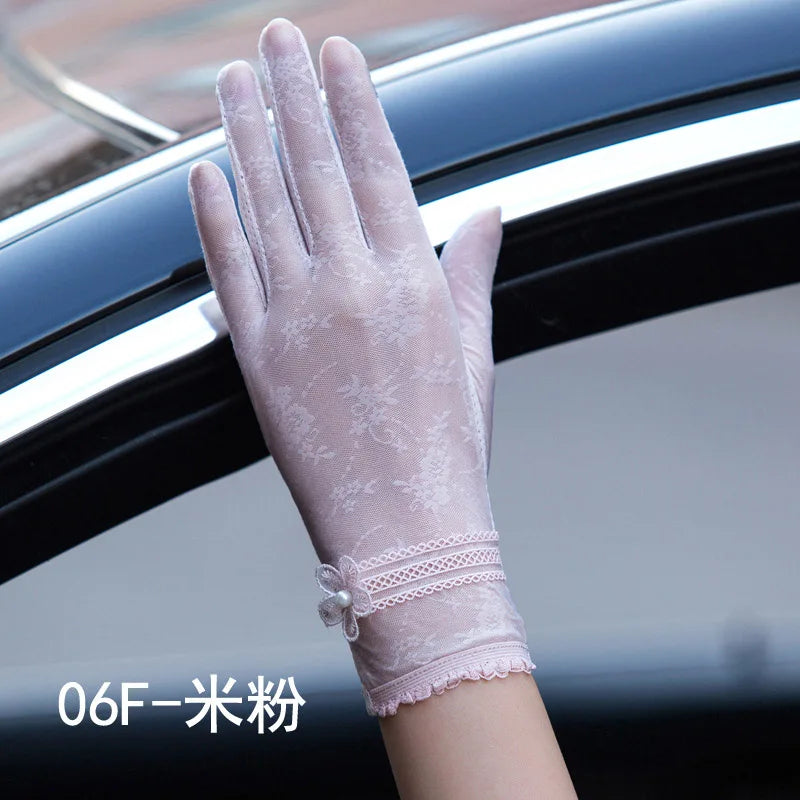 Sexy Spring Summer Women Autumn UV Sunscreen Short Sun Gloves Fashion Ice Silk Lace Driving Of Thin Touch Screen Gloves G07A