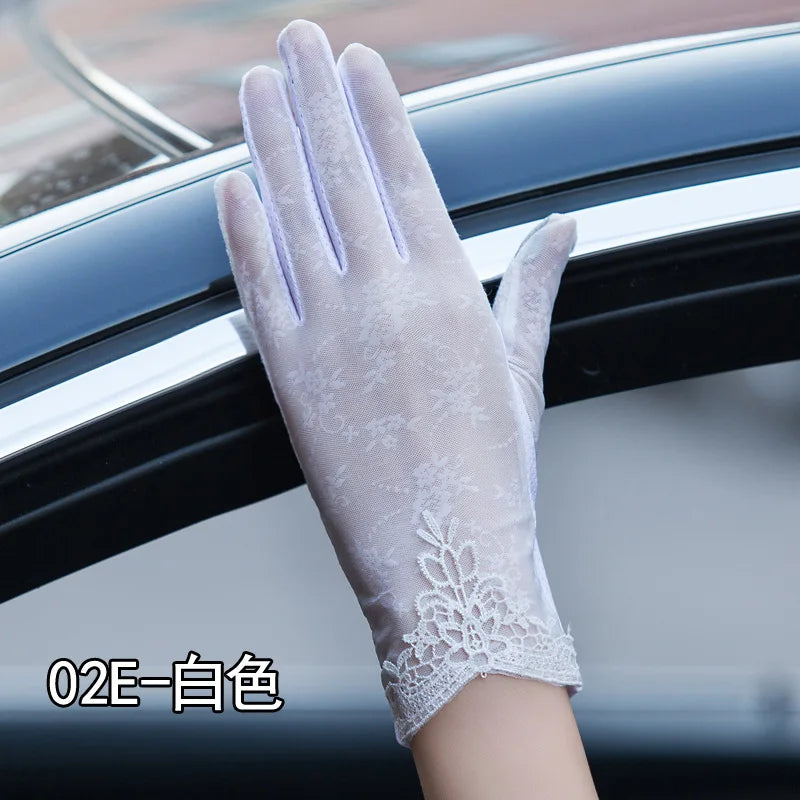 Sexy Spring Summer Women Autumn UV Sunscreen Short Sun Gloves Fashion Ice Silk Lace Driving Of Thin Touch Screen Gloves G07A