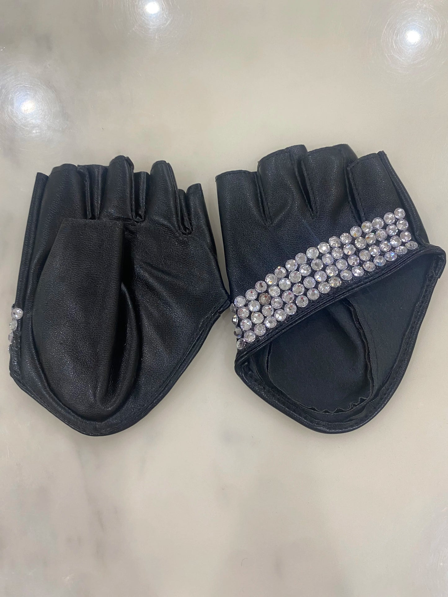 Women's Fashion Half Palm Semi- finger PU Leather Rhinestone Gloves Men's Fingerless Hip-hop Personality Diy Gloves