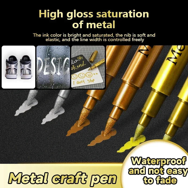 3Pcs/set Permanent Brush Metallic Art Markers Pens Silver/Gold/Copper/White Paint Pen for Rock Halloween Pumpkin Christmas