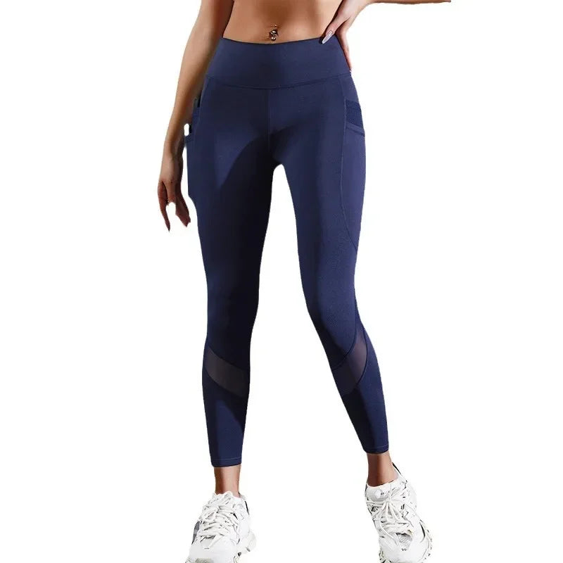 Double Pocket Yoga Pants Women's Patchwork High Waist Elastic Leggings Fitness Jogging Cycling Sportswear Female Skinny Trousers