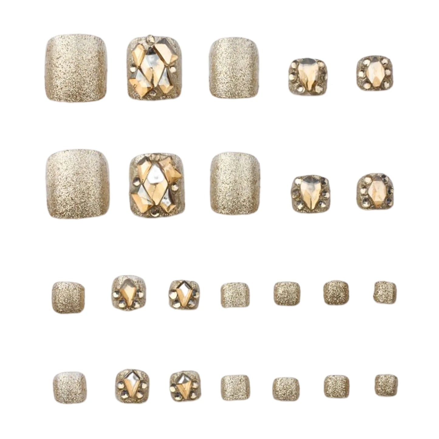 24pcs Blue Color Wearable Foot Fake Nail Short Length Paillette Faux Rhinestone Decor Finished Press On Toenails